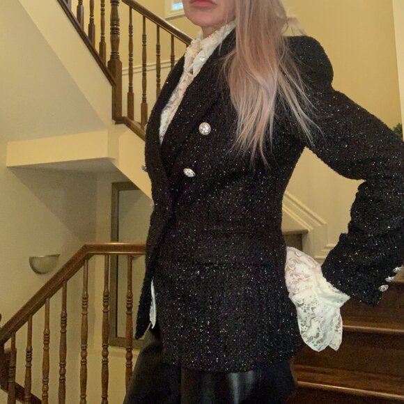 Dynamite Paloma Double Breast Blazer - Sparkling Black - Balmain Style - Picture 4 of 15